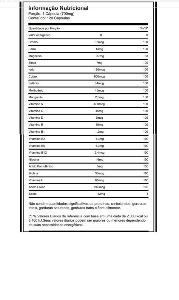 MULTIVITAMÍNICO TABELA NUTRICIONAL