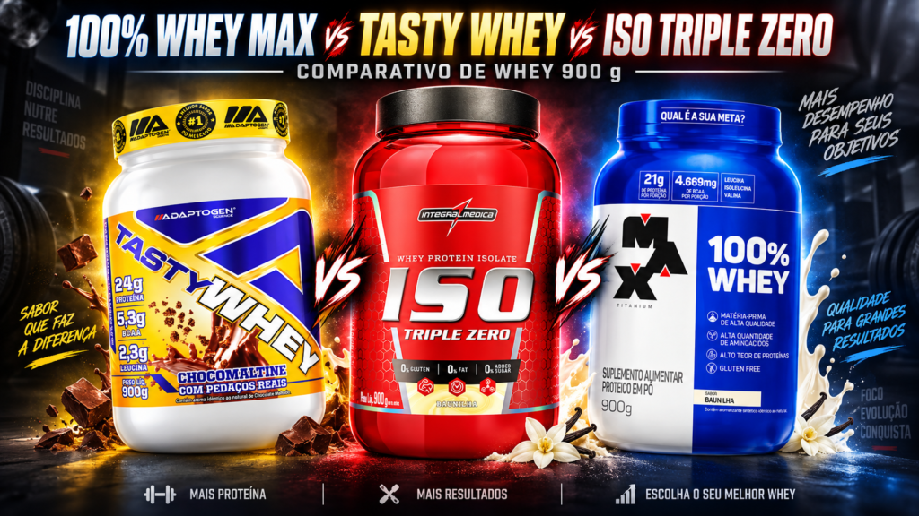 Categorias 9 Comparativo entre 100% Whey Max, Tasty Whey e ISO Triple Zero