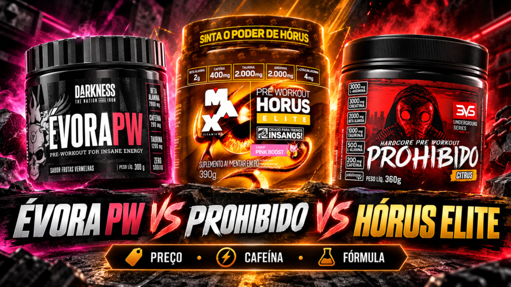 Melhor pré-treino com cafeína? Évora PW vs Prohibido 3VS vs Hórus Elite 1 Melhor pré-treino com cafeína? Évora PW vs Prohibido 3VS vs Hórus Elite
